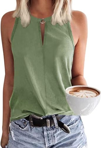 Tanmolo Tops Damen Tank Top Sommer Oberteile Neckholder | Ärmelloses Blusentop, V-Ausschnitt, Leichtes Sommer T-Shirt, Schlüsselloch-Detail, Luftiger Schnitt, Alltag und Büro