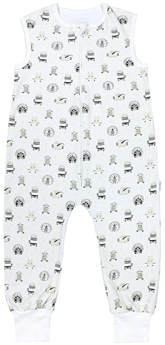 TupTam Sommerschlafsack Baby mit Füßen – Leichter Schlafsack Baby Sommer 0.5 TOG, OEKO-TEX, Farbe: Safari Tierköpfe Zebra Löwe Giraffe, Größe: 80-86