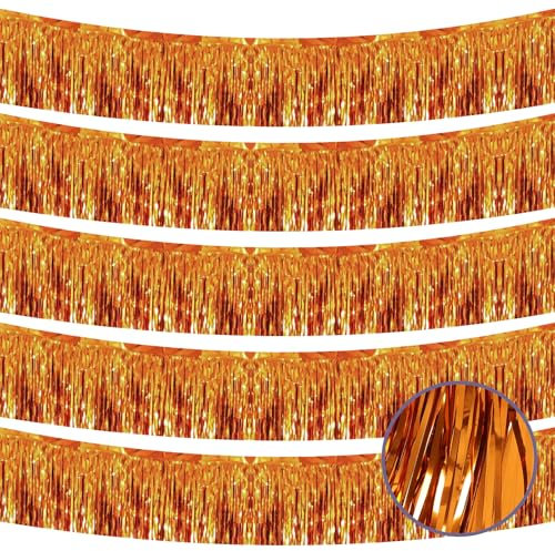 5 Stück 3 m orange Fransen Girlande Folie Fransen Girlande Orange Parade Float Fransen Metallic Luftschlangen Lametta Fransen Banner für Geburtstagsparty Dekor Halloween Weihnachtsdekoration (Orange)