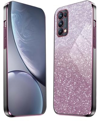 HAOYE Hülle für Oppo Find X3 Lite, Galvanikrahmen Ultradünn TPU Handyhülle mit Glänzend Aufkleber, Silikon Schock-Absorption Schutzhülle. Rosa