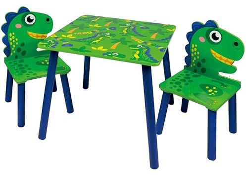 URBNLIVING Kids Wooden Table & 2 Chairs Themed Set Furniture for Play Room Study Desk Toddlers Junior (Dino)