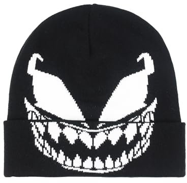 Marvel Venom Beanie Mütze, Winter-Strickmütze mit Manschette und Gesicht, Schwarz, Einheitsgröße, Schwarz, Einheitsgröße