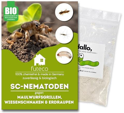 Futeco® – SC-Nematoden gegen Maulwurfsgrillen, Wiesenschnaken & Erdraupen – für 10m² – zum einfachen gießen