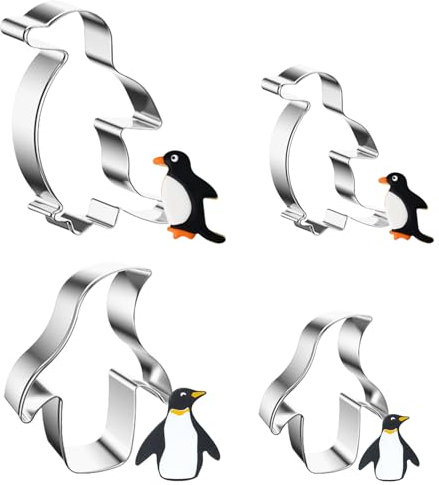 4 Moldes Galletas de Pingüino, Moldes Galletas Acero Inoxidable, Cortador de Galletas de Pingüino, Moldes Galletas Animales, para Repostería y Chocolate Decoración de Tartas