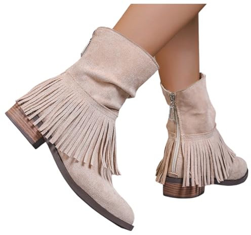 cowboystiefel Damen Leder 36, Stiefeletten Damen mit Absatz Wildleder Westernstiefel Braun Stiefel Cowboystiefel Elegant Bequemer Cowboy Ankle Boots Halbhoch Damenstiefel Winterstiefel