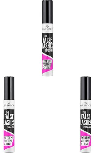 essence THE FALSE LASHES MASCARA EXTREME VOLUME & CURL, Schwarz, volumengebend, schwunggebend, vegan, ohne Mikroplastikpartikel, Nanopartikel frei, ohne Parfüm, 3er Pack (10ml)