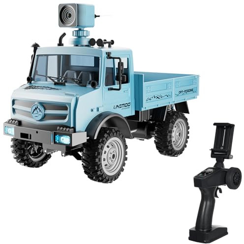 HUIOP Coche todoterreno teledirigido 1/16 2,4 GHz con cámara 720P 20 km/h, coche de escalada a escala real de alta velocidad, tracción trasera, control remoto/teléfono, control remoto de modo dual, az