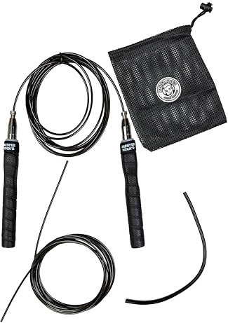 Mister Nick's Speed-Jumprope, corda per saltare con cuscinetto a sfera, cavo guidato verso l'interno, 2 corda in acciaio (rivestita), 1 tubo di protezione, 2 maniglie, 1 sacchetto di immagazzinaggio