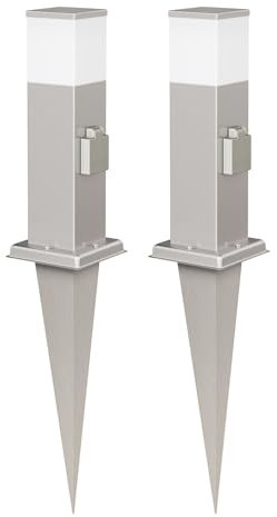 ledscom.de 2 Stück Pollerleuchte POLLY mit Erdspieß für außen, 35cm, chrom, Steckdose, inkl. G9 Leuchtmittel, 596lm, weiß