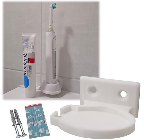 Portaspazzolino da parete adatto per spazzolini Oral-B con docking station ovale – Include viti e tesa Powerstrips – Salvaspazio e sicuro