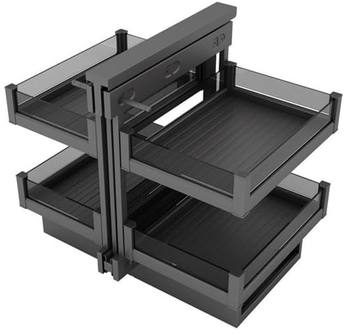 Modern Pull Out Storage Rack Shelf with 4 Storage Baskets, Blind Corner Cabinet Pull-Out Organiser, Extendable Cupboard Organiser Shelf for 700/800/900mm Cabinet for Home Kitchen Organization