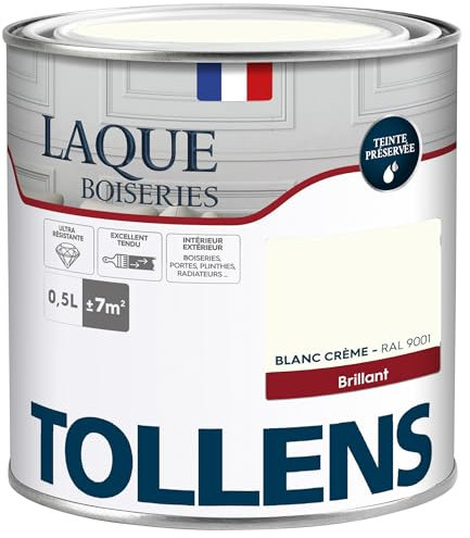Tollens - Peinture, Laque, Ultra Résistante, Multisupport, Brillant, Blanc Crème, 0.5L = 7m2
