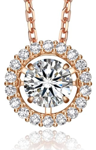 MomentWish Tanzende Halskette Damen Silber 925, 0,5/1 Karat Moissanite Funkelnde Tanz-Kette Halo Anhänger Schmuck Geschenk Valentinstag für Frauen