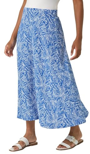 Roman Originals Jersey Skirt for Women UK - Ladies Midi Maxi Floral Animal Print Autumn Winter Swing Smart Casual Office Cocktail Party Going Out Evening Holiday Cruise - Blue Abstract - Size 20