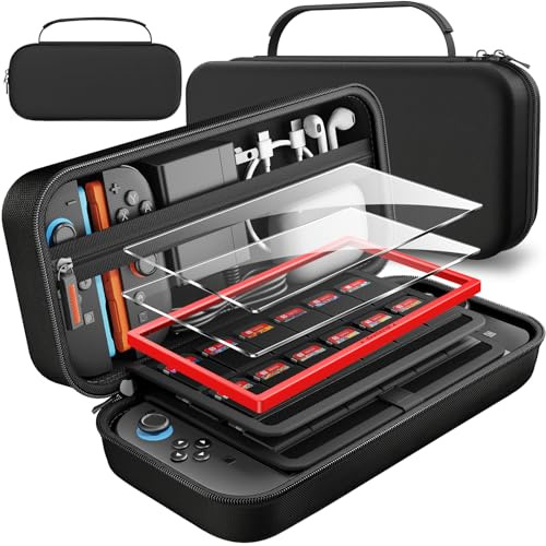 daydayup Tasche fur Switch und 2 Displayschutzfolien aus Gehärtetem Glas mit Führungsrahmen-Werkzeug, Kompatibel mit Nintendo Switch 2 – Harte Reise-Tragetasche für Switch 2-Konsole und Zubehör