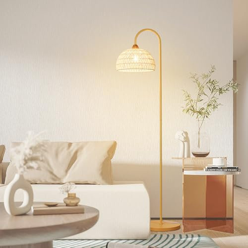 KlkrzJwy Lampe Rétro En Rotin Beige, Lampadaire Sur Pied Avec Corps En Fer, Interrupteur À Pied, E27, Lumière 3 Couleurs, Luminaire Réglable, Pour Salle D'étude, Chambre À Coucher, Salon, Salle À Mang