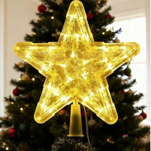 ENLACE Weihnachtsbaumspitze Stern mit 30 LED Lichterkette, Kunststoff Christbaumspitze Beleuchtet 23cm, Tannenbaum Spitze Stern, Weihnachtsbaum Spitze in Warmweiß für Weihnachtsdeko Silvester