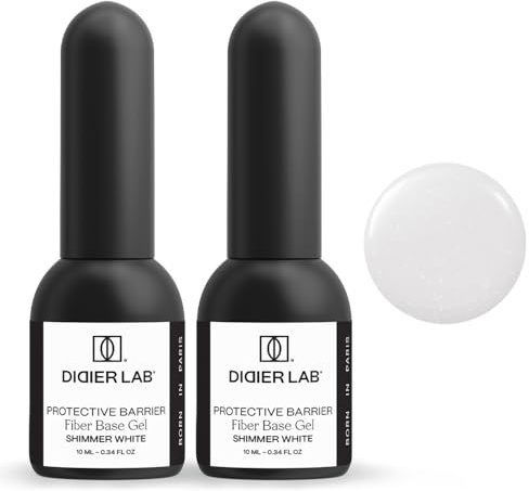 DIDIER LAB - Fiberglas Gel Nägel Base Coat Shimmer White Set - Starker Unterlack für Nägel mit Vitaminen und Mineralien - Selbstnivellierendes Soak Off Gel für UV Nagellack - 2x10ml