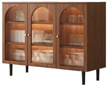 DTACBNEUZ Anrichte Sideboard aus Holz mit Glastür, Schlichtes Rattan-Sideboard zur Aufbewahrung in Küche, Restaurant, Teeküche