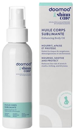 doomoo x Shinncare Huile Vergetures Grossesse Corps - Hydratante - Huile d’olive & Amande Douce – Texture Non Grasse – Parfum Vanille & Camomille – Vegan & Testée Dermatologiquement, 100ml