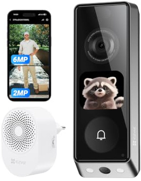 EZVIZ Video Campanello Wi-Fi Senza Fili con Doppia Lente 6MP+2MP, Schermo AI Interattivo, 24/7 Pre-Rolling, Rilevamento Persone/Pacchi, 2 Batterie 9600mAh, Wi-Fi 6, Chime Incluso, 32GB, EP8 Ultra