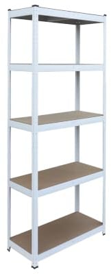 Relaxdays Schwerlastregal, HxBxT: 180x90x40 cm, 875 kg, 5 Ebenen, Lagerregal Keller & Garage, zum Stecken, weiß/braun