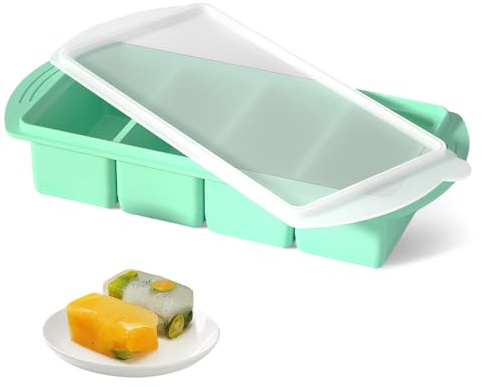 HMCEY Vassoio Congelatore in Silicone 250 ML,Stampo Ghiaccio con Coperchio,Stampi Silicone per Zuppe Freezer,Contenitore Ghiaccio Freezer,Souper Cubes Freezer Tray per Brodo, Salse - Verde Menta