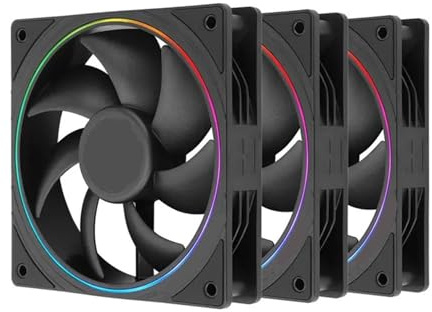 TL-S12 120mm ARGB Halo LED Case Fan - 4-Pin PWM Control + 5V 3Pin RGB Lighting for CPU Radiator Cooling(Black,TL-S12B-3pcs,NO RGB)
