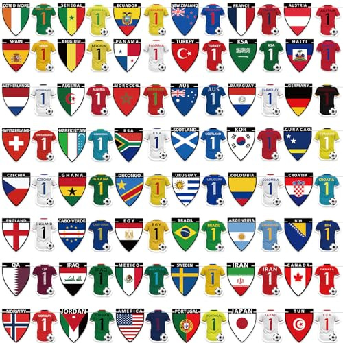 96PCS World Cup Football 2026 Party Decorations Banner 100ft/30m The Kits and Flags of the 48 Participating Nations World Cup Themed Merchandise for Sports Themed Parties, Events Outdoor Decorations