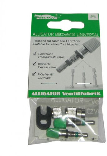 Bike-Parts Blitzventil-Universal Alligator Komplettset, Silber/grün (1 Set)