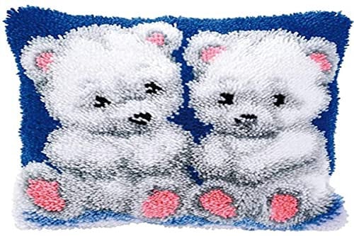 VERVACO Deko Kissenbezug Knüpfset für Anfänger 2 EISBÄREN Basteln Erwachsene Kreativ DIY Handarbeit Selber Knüpfe ca. 40 x 40 cm Latch Hook Kit Set Kissen Knüpfkissen mit Knüpfhaken, Multicolor