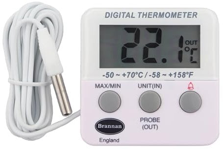 Brannan Thermomètre numérique pour réfrigérateur/congélateur avec alarme de température et max min – Thermomètre de température de réfrigérateur pour surveiller le stockage des aliments réfrigérés