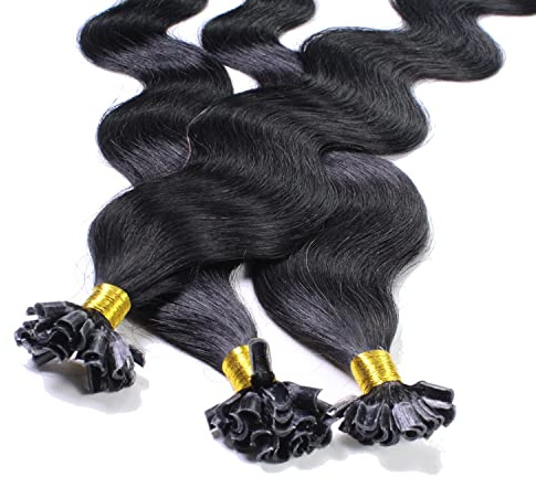 hair2heart Extensions Echthaar Bondings Gewellt - 50 Strähnen 1g 40cm 2/0 schwarz
