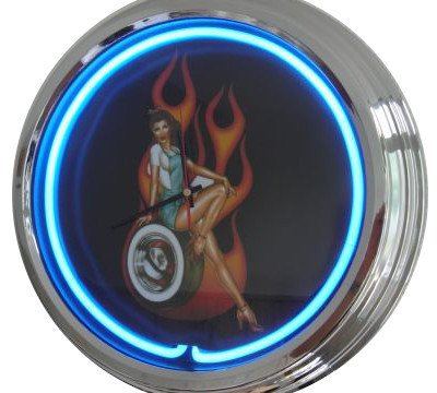Neon Uhr Pin Up - Black Wanduhr Deko-Uhr Leuchtuhr USA 50's Style Retro Uhr Neonuhr