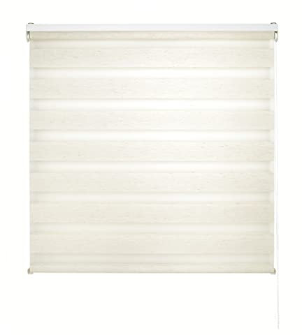 Blindecor - Lira. DoubleLayered Roller Blind, Night and Day, Linen- Cream, 100x180 cm