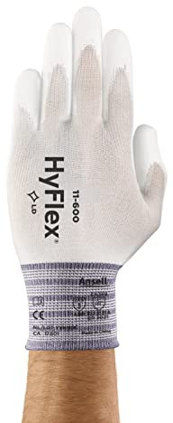 Ansell HyFlex 11-600 Dünne Arbeitshandschuhe, Nylon-Strickhandschuhe mit PU Beschichtung, Leichte Schutzhandschuhe, Präzises Arbeiten und Heimwerken, Mechanikschutz, Weiß, Größe L (12 Paar)