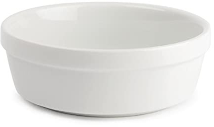 Olympia Whiteware Porcelain Round Pie Bowls 41x119mm, White, 41X119X119mm | Fully vitrified with chip-resistant edges and supplied in a 6pc pack; freezer, microwave, oven and dishwasher safe.