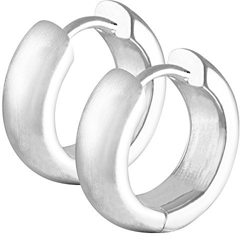 Vinani Damen Ohrringe 925 Silber - Klapp-Creolen Ohrring Set für Frauen rund glänzend mattiert aus Sterling Silber 925 Ohrringe CYM