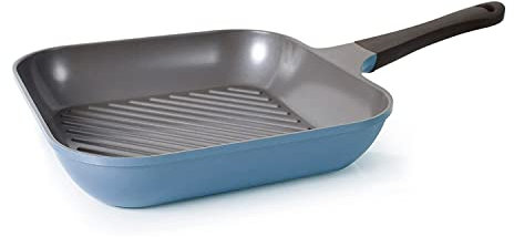 Neoflam Eela Grillpfanne, quadratisch, antihaftbeschichtet, PFOA-frei, Ecolon-Keramikbeschichtung, für Bratpfanne, Fisch, Gemüse und Fleisch, kratzfest, Blau
