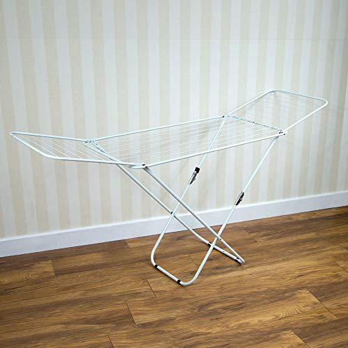 Home Vida Clothes Drying Rack - Metal Winged Folding Clothes Airer with 18m Drying Space, Foldable Design, Indoor/Outdoor Use, White