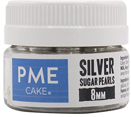 PME Silver Sugar Pearls (25g), 6mm diameter, Edible Cake Icing Decorations