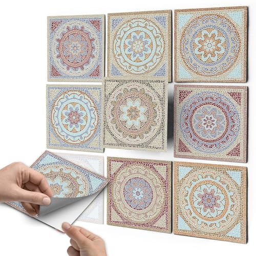 Fliesenaufkleber für Bad Deko u. Küche - CREATISTO Fliesensticker I Mosaikfliesen - Vinyl Fliesensticker I Dekorative Fliesenfolie für Wandfliesen I 10x10 cm - Motiv Mosaik Afrika - 72 Stück