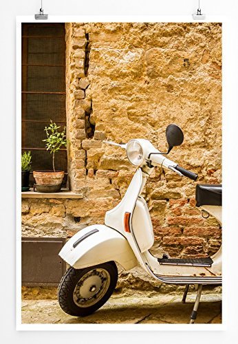 Eau Zone Bilder - Art Fotos – Vespa vor Ziegelmauer- Leinwand Kunstdrucke Wandbilder aus Deutschland
