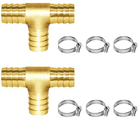 Joywayus 2 pezzi 5/8 Tubo Barb, Tee T 3 vie raccordo raccordo intersezione/ottone spaccato acqua/carburante/aria..