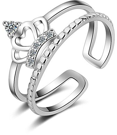 Damen Frauen Ringe Silber 925 Sterling Öffnungsring mit Zirkonia Krone Prinzessin Partnerringe Freundschaftsringe Stapelringe Zeigefinger Schmuck als Geschenke Verstellbar