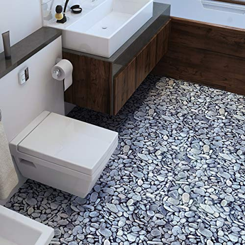 Fliesenaufkleber Rutschfest Flussgrau Kiesel - Selbstklebende Mosaik Zement Fliese für Küche und Wohnzimmer 60x60cm - 1 Stück