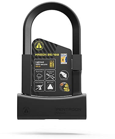 SeatyLock Mason Sold Secure Gold Bicycle U-Lock with 17mm Thick Patented Triangular Crossbars, Double Deadbolt, and Drill Resistant Features - Heavy Duty Bike Lock with Keys - 18cm Black