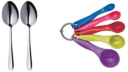 MasterClass KitchenCraft Stainless Steel Serving Spoons, Silver, 2-Piece & Colourworks 5 Piece Measuring Spoon Set