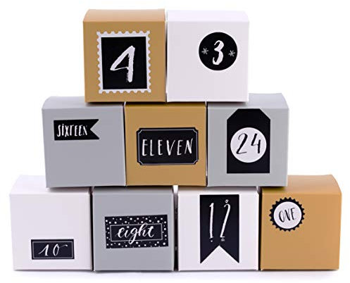 pajoma Adventskalender 24 Boxen, Schachteln zum Befüllen, inkl. Sticker, Silber