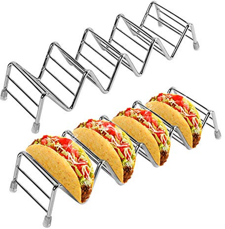 Ejoyous Edelstahl Taco Halter 4/5 Taco, Taco Halter Ständer Tortilla-Rack-Utensilien zum Servieren von Weichen und Harten Food Truck Style Tacos für Grill & Backofen -Spülmaschinenfest Taco-Halter